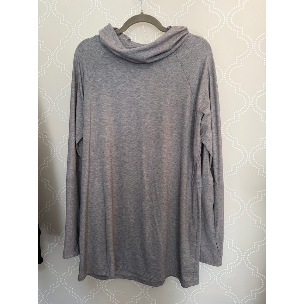 Athleta Hoodie Tunic Space Dye Cowl Neck Thumbhole Grey XL - Picture 6 of 7